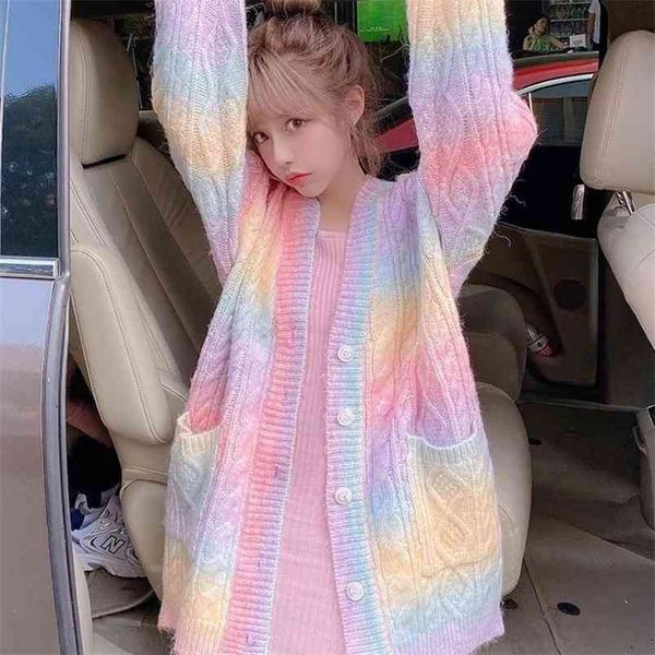 rainbow knitted cardigan cute autumn winter sweet kawaii sweater coat female long korean button down outwears 210510, White
rainbow knitted cardigan cute autumn winter sweet kawaii sweater coat female long korean button down outwears 210510, White