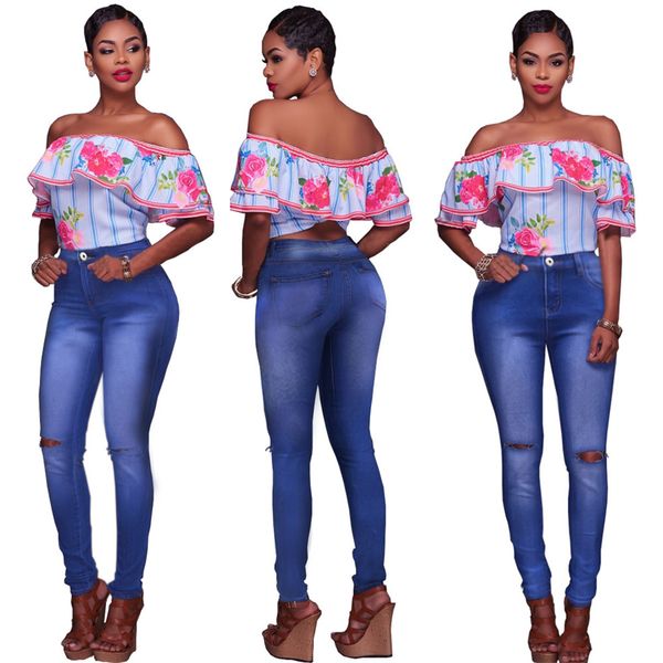 women knee hole ripped jeans trousers ladies summer fashion new design skinny washed high-elastic high waistline pencil pants, Blue
women knee hole ripped jeans trousers ladies summer fashion new design skinny washed high-elastic high waistline pencil pants, Blue