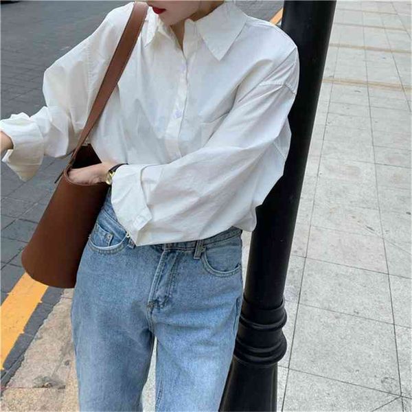 white solid chic basic brief fashion long sleeve all match loose ol style women blouses blusas 210421
white solid chic basic brief fashion long sleeve all match loose ol style women blouses blusas 210421