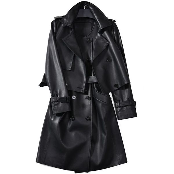 women's leather & faux real jacket women fashion sheepskin windbreaker two pieces long vest and overcoat ladies spring genuine, Black
women's leather & faux real jacket women fashion sheepskin windbreaker two pieces long vest and overcoat ladies spring genuine, Black
