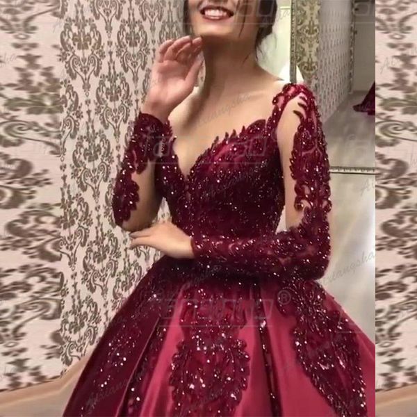 burgundy prom dresses see through o neck full sleeves sequin appliques beading robe de soiree ball evening party gowns, Black
burgundy prom dresses see through o neck full sleeves sequin appliques beading robe de soiree ball evening party gowns, Black