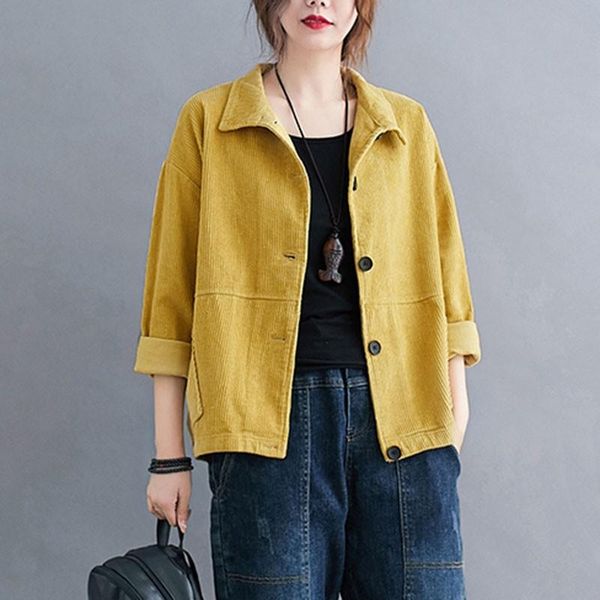 women's jackets corduroy casual jacket 2021 spring and autumn art style retro solid color loose comfortable coat women, Black;brown
women's jackets corduroy casual jacket 2021 spring and autumn art style retro solid color loose comfortable coat women, Black;brown