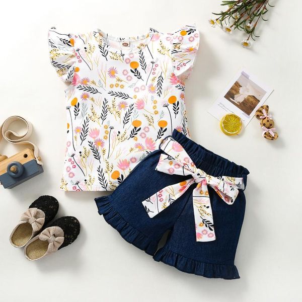 clothing sets 2021 baby flying sleeve t-shirt + shorts belt sunflower print, ruffle hem decoration summer, White
clothing sets 2021 baby flying sleeve t-shirt + shorts belt sunflower print, ruffle hem decoration summer, White