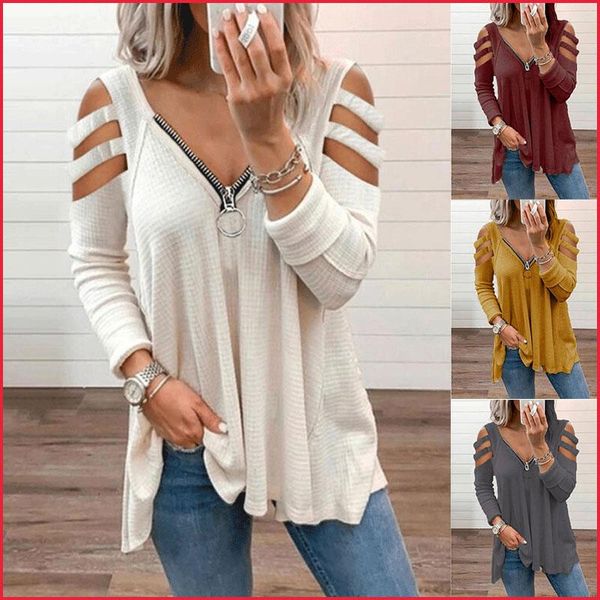 women's t-shirt hollow-out lady fashion women casual clothes pullover long sleeve v-neck loose tshirts zipper plus size tee shirt, White
women's t-shirt hollow-out lady fashion women casual clothes pullover long sleeve v-neck loose tshirts zipper plus size tee shirt, White