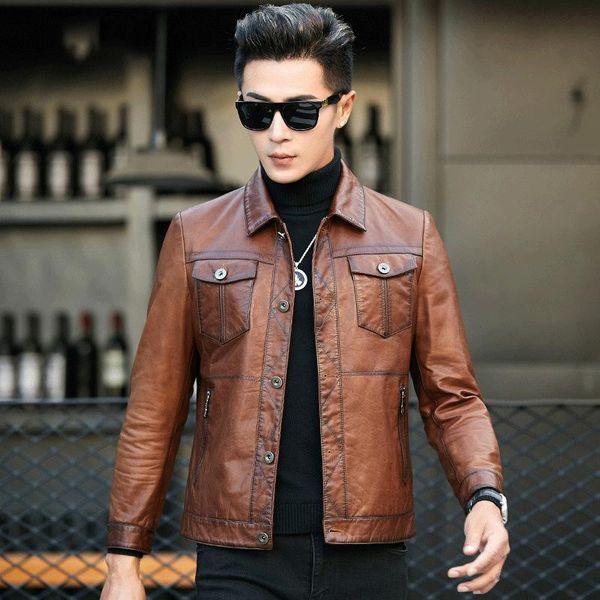 haining leather jacket men's slim lapel batik sheepskin youth fashion & faux, Black
haining leather jacket men's slim lapel batik sheepskin youth fashion & faux, Black
