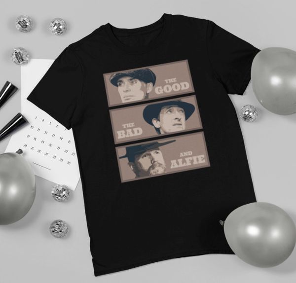 r1 peaky blinders the good the bad and the alfie by order parody black t-shirt, White;black
r1 peaky blinders the good the bad and the alfie by order parody black t-shirt, White;black