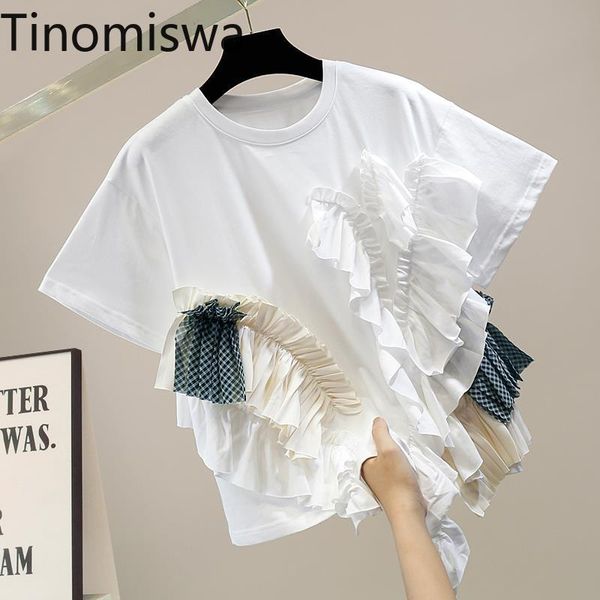 women's t-shirt tinomiswa 2021 t shirt women ruffle patchwork o neck short sleeve casual graphic tshirts korean style all-match loose, White
women's t-shirt tinomiswa 2021 t shirt women ruffle patchwork o neck short sleeve casual graphic tshirts korean style all-match loose, White