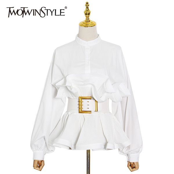 elegant patchwork ruffle sashes blouse for women stand collar long sleeve korean tunic female fashion 210423, White
elegant patchwork ruffle sashes blouse for women stand collar long sleeve korean tunic female fashion 210423, White