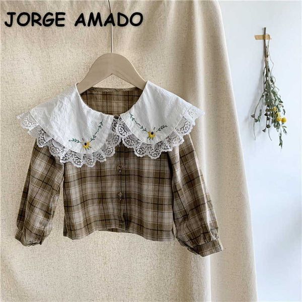 spring korean style girls shirts long sleeves lace peter pan collar plaid princess blouses children clothing e28 210610, White;black
spring korean style girls shirts long sleeves lace peter pan collar plaid princess blouses children clothing e28 210610, White;black