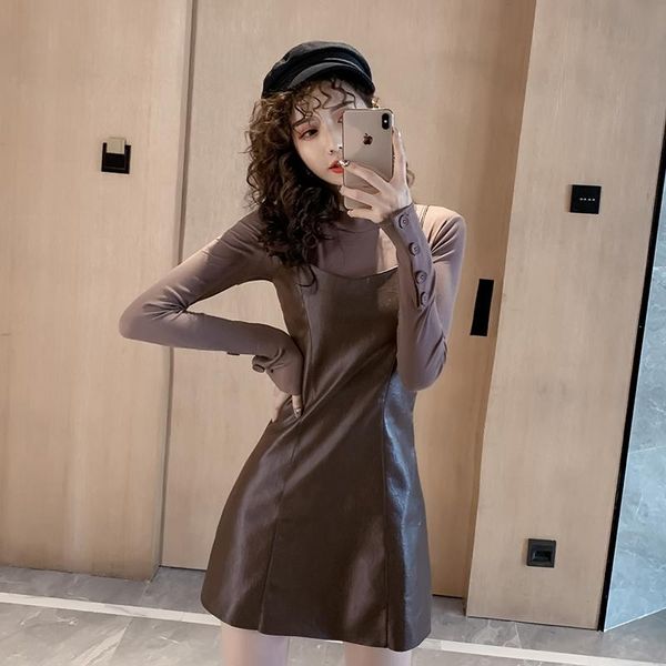 #5089 spring summer faux leather dress women with two piece set short pu spaghetti strap party club tide casual dresses, Black;gray
#5089 spring summer faux leather dress women with two piece set short pu spaghetti strap party club tide casual dresses, Black;gray
