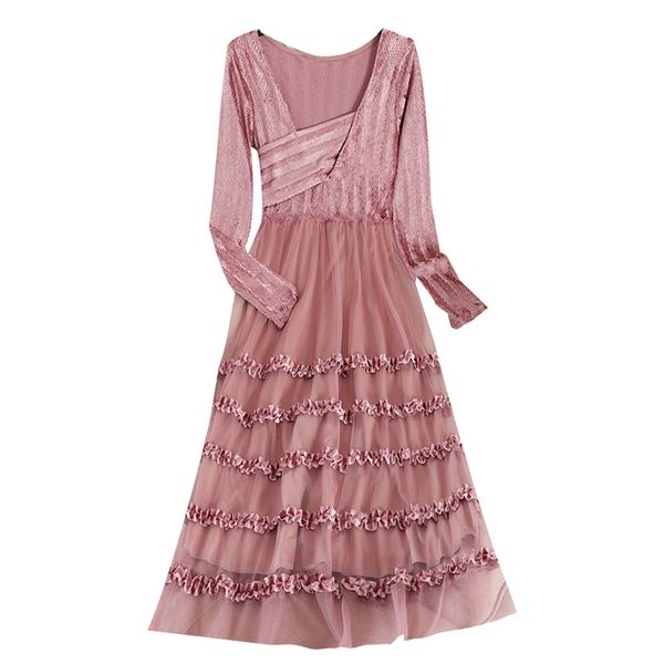 black pink long sleeve autumn velvet mesh mid-calf midi dress ruffle d1462 210514, Black;gray
black pink long sleeve autumn velvet mesh mid-calf midi dress ruffle d1462 210514, Black;gray