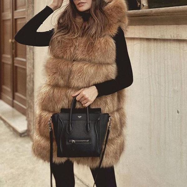 women's fur & faux fashion winter solid hooded vests women elegant artificial long coats simple ladies, Black
women's fur & faux fashion winter solid hooded vests women elegant artificial long coats simple ladies, Black