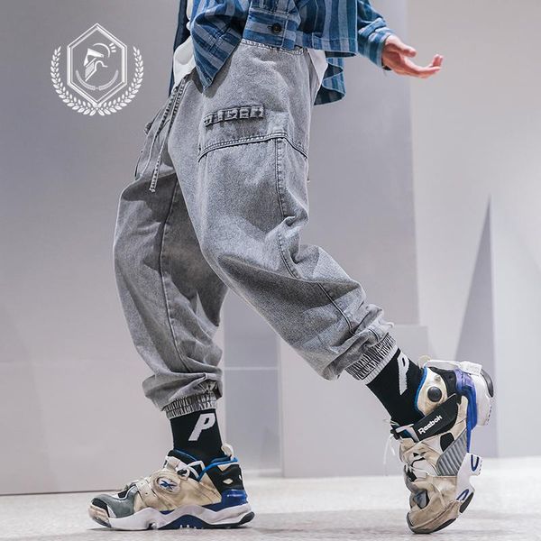 men loose harem jogger jeans fashion safari style ankle-length hip hop men's, Blue