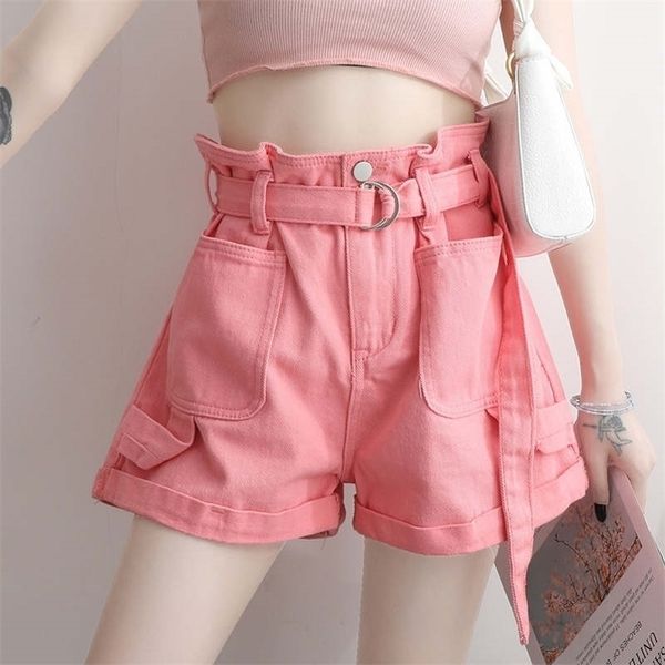 retro denim short spring summer wide leg with belt casual pants pink white jeans high waist c6129 210621, White;black
retro denim short spring summer wide leg with belt casual pants pink white jeans high waist c6129 210621, White;black