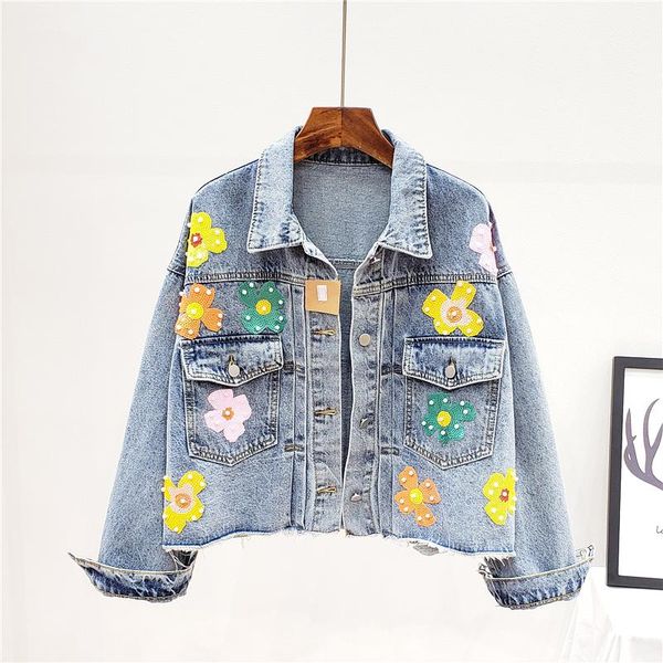 women's jackets 2021 spring autumn pearl sequin flowers washed frayed jeans jacket women plus size casual female denim loose veste femm, Black;brown
women's jackets 2021 spring autumn pearl sequin flowers washed frayed jeans jacket women plus size casual female denim loose veste femm, Black;brown