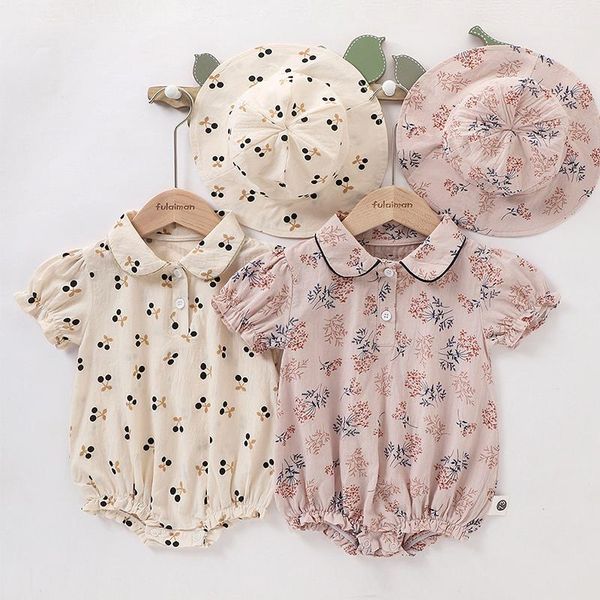 born kid baby girls clothes summer cute cherry floral print doll collar romper+hat sunsuit jumpsuits outfit beige pink clothing sets, White
born kid baby girls clothes summer cute cherry floral print doll collar romper+hat sunsuit jumpsuits outfit beige pink clothing sets, White