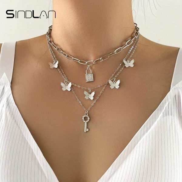 sindlan 3layer punk silver color chain butterfly pendant necklace for women kpop crystal lock key female y2k emo fashion jewelry necklaces
sindlan 3layer punk silver color chain butterfly pendant necklace for women kpop crystal lock key female y2k emo fashion jewelry necklaces