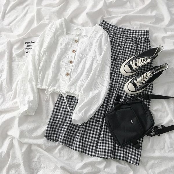 two piece dress elegant plaid skirt women casual white long sleeve shirt + high waist maxi a-line female fashion pieces matching set
two piece dress elegant plaid skirt women casual white long sleeve shirt + high waist maxi a-line female fashion pieces matching set
