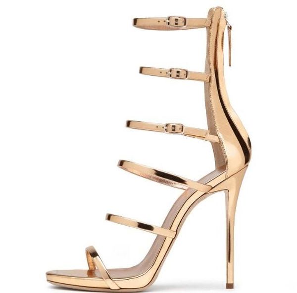 selling gold metallic leather 6 strap sandal covered stiletto heel strappy sandals back zipper cage sheos for women size, Black
selling gold metallic leather 6 strap sandal covered stiletto heel strappy sandals back zipper cage sheos for women size, Black