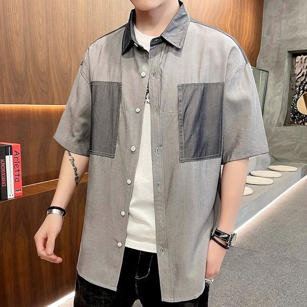 men's casual shirts summer color matching shirt for men pure cotton square collar japanese short sleeves fake pocket slim clothes, White;black
men's casual shirts summer color matching shirt for men pure cotton square collar japanese short sleeves fake pocket slim clothes, White;black