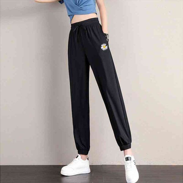 women soft comfort ice silk black pants harajuku summer fashion high waist sweatpants loose casual womens black sports trousers, Black;white
women soft comfort ice silk black pants harajuku summer fashion high waist sweatpants loose casual womens black sports trousers, Black;white
