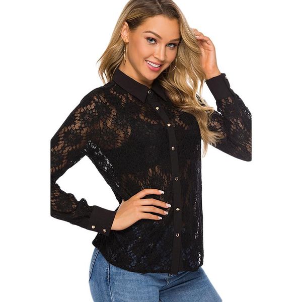 women's blouses & shirts 2021 summer ladies shirt black long sleeve lace perspective fashion casual loose breathable, White
women's blouses & shirts 2021 summer ladies shirt black long sleeve lace perspective fashion casual loose breathable, White