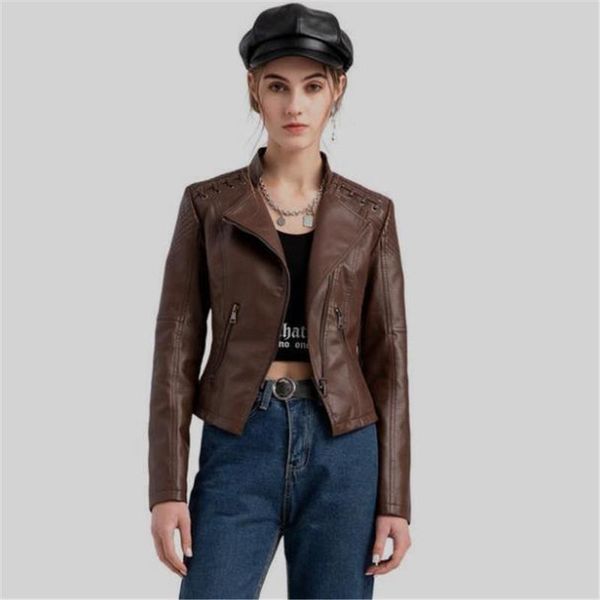 women's jackets spring plus size 2021 turn-down collar pu faux leather women luxury coats autumn waterproof windproof outerwear, Black;brown
women's jackets spring plus size 2021 turn-down collar pu faux leather women luxury coats autumn waterproof windproof outerwear, Black;brown
