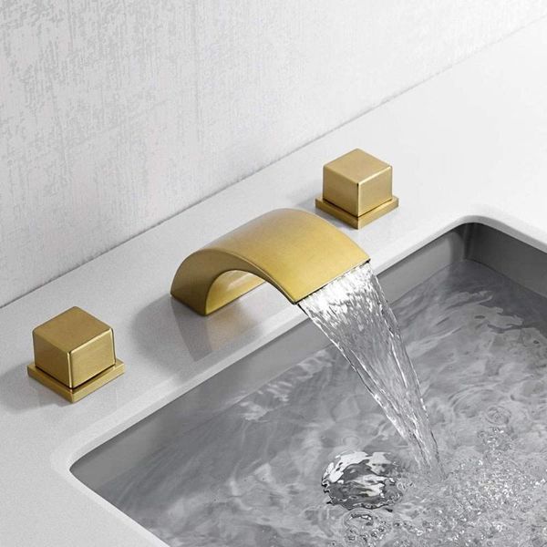 brass widespread waterfall faucet fashion bathroom sink 3-piece basin mixer tap 2-handle 3 hole,brushed gold faucets
brass widespread waterfall faucet fashion bathroom sink 3-piece basin mixer tap 2-handle 3 hole,brushed gold faucets