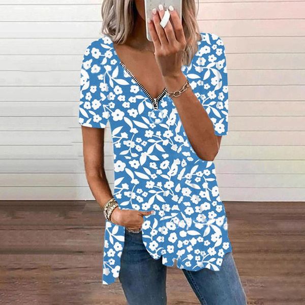 women's t-shirt floral print short sleeve women tshirt casual irregular hem t shirt ladies fashion zipper v-neck loose tee #t2p, White
women's t-shirt floral print short sleeve women tshirt casual irregular hem t shirt ladies fashion zipper v-neck loose tee #t2p, White