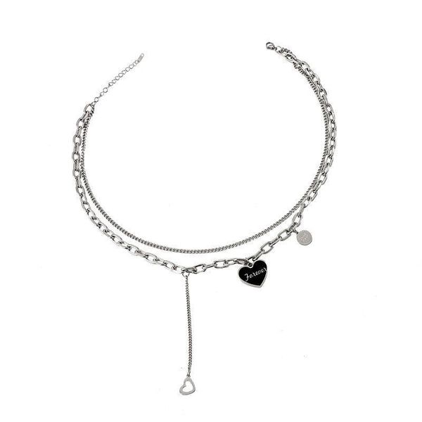 chains potcet korea 2021 fashion women's heart letter necklace pendant hip hop jewelry, Silver 
chains potcet korea 2021 fashion women's heart letter necklace pendant hip hop jewelry, Silver