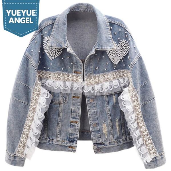 women's jackets harajuku women loose fit beading lace denim jacket diamonds pearls cowboy coats designer fashion female streetwear jean, Black;brown
women's jackets harajuku women loose fit beading lace denim jacket diamonds pearls cowboy coats designer fashion female streetwear jean, Black;brown