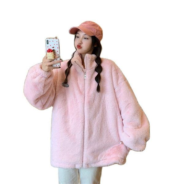 women's fur & faux 2022 winter stand collar coat solid color zipper warm soft overcoat plush korean loose pink white women, Black
women's fur & faux 2022 winter stand collar coat solid color zipper warm soft overcoat plush korean loose pink white women, Black