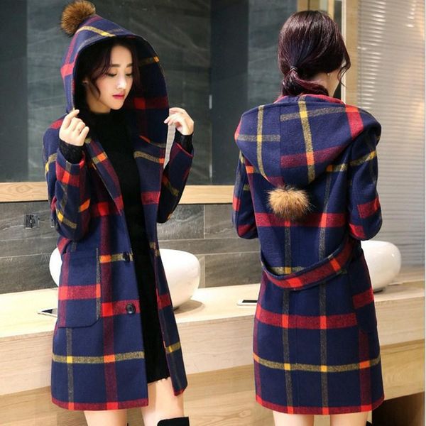 women's wool & blends women korean winter overcoat loose plus size jacket long sleeve hooded mid-long plaid outwear elegant coat 2021, Black
women's wool & blends women korean winter overcoat loose plus size jacket long sleeve hooded mid-long plaid outwear elegant coat 2021, Black