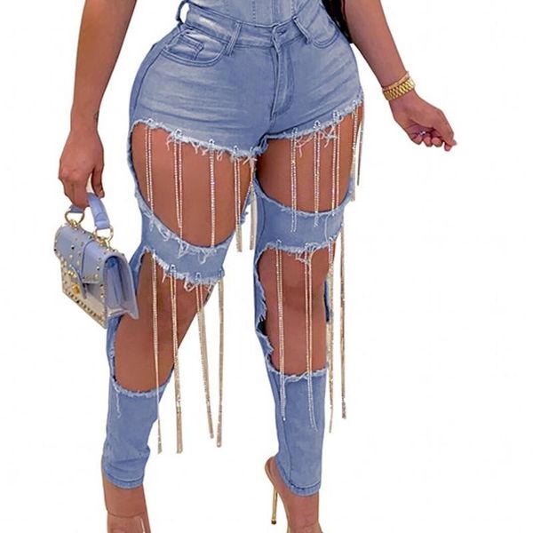 women's jeans women 2021 spring and autumn high waist pants chain trousers ripped tassel ladies nightclub clothes, Blue
women's jeans women 2021 spring and autumn high waist pants chain trousers ripped tassel ladies nightclub clothes, Blue
