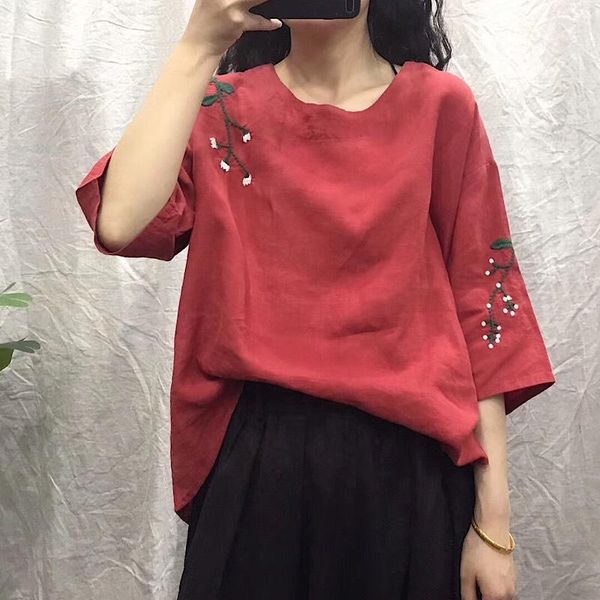 women's blouses & shirts women loose embroidered linen blouse ladies vintage flax round neck shirt female 2021 summer, White
women's blouses & shirts women loose embroidered linen blouse ladies vintage flax round neck shirt female 2021 summer, White