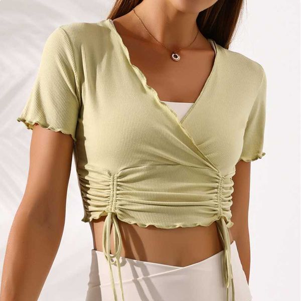 yoga outfit women summer drawstring bandage shirts quick-drying slim short-sleeve running sports v-neck cross dance clothing
yoga outfit women summer drawstring bandage shirts quick-drying slim short-sleeve running sports v-neck cross dance clothing