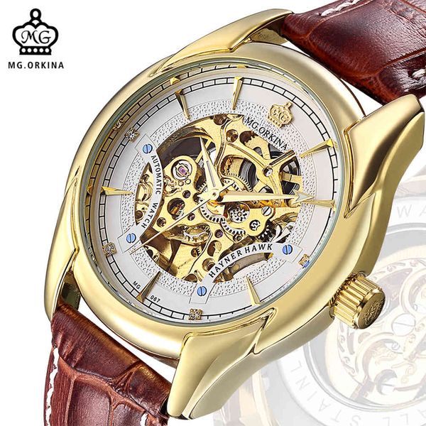 mg orkina clock men luxury golden case skeleton iron plate man automatic mechanical watch leather band relogio masculino, Slivery;brown
mg orkina clock men luxury golden case skeleton iron plate man automatic mechanical watch leather band relogio masculino, Slivery;brown