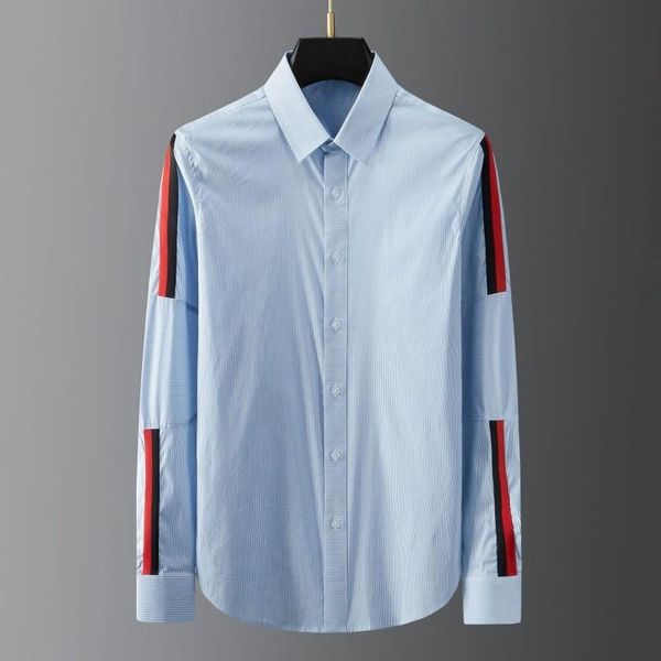 men's casual shirts white blue striped print shirt men lapel single-breasted long-sleeve spliced slim fit cotton four seasons business, White;black
men's casual shirts white blue striped print shirt men lapel single-breasted long-sleeve spliced slim fit cotton four seasons business, White;black