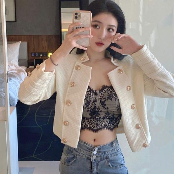 women's jackets retro short small fragrance jacket women 2021 autumn korean fashion french slim tweed temperament female, Black;brown
women's jackets retro short small fragrance jacket women 2021 autumn korean fashion french slim tweed temperament female, Black;brown