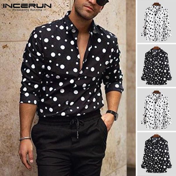 men's casual shirts incerun fashion men shirt dress polka dot lapel collar long sleeve chic camisa masculina brand streetwear 2021, White;black
men's casual shirts incerun fashion men shirt dress polka dot lapel collar long sleeve chic camisa masculina brand streetwear 2021, White;black