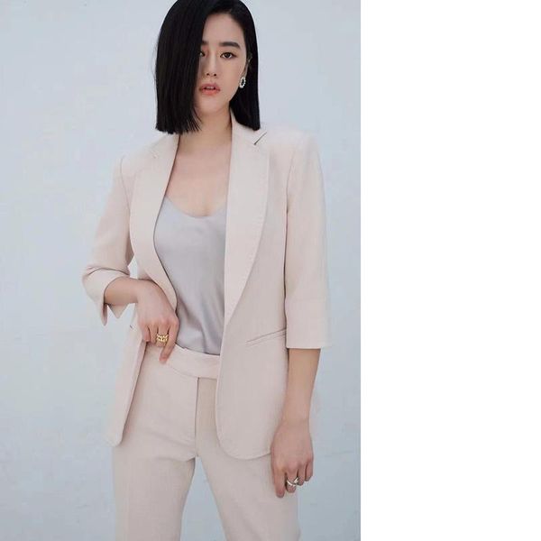 women's two piece pants 2021 female acetic acid lapel mid-sleeved suit jacket pantsuit, White
women's two piece pants 2021 female acetic acid lapel mid-sleeved suit jacket pantsuit, White
