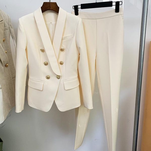 women's two piece pants autumn professional wear fashion double-breasted long-sleeved jacket nine-point two-piece suit, White
women's two piece pants autumn professional wear fashion double-breasted long-sleeved jacket nine-point two-piece suit, White