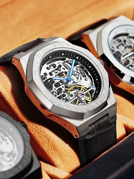 wristwatches genuine swiss men's watch 10 fully automatic mechanical tourbillon brand leisure hollow out tide waterproof watc, Slivery;brown
wristwatches genuine swiss men's watch 10 fully automatic mechanical tourbillon brand leisure hollow out tide waterproof watc, Slivery;brown