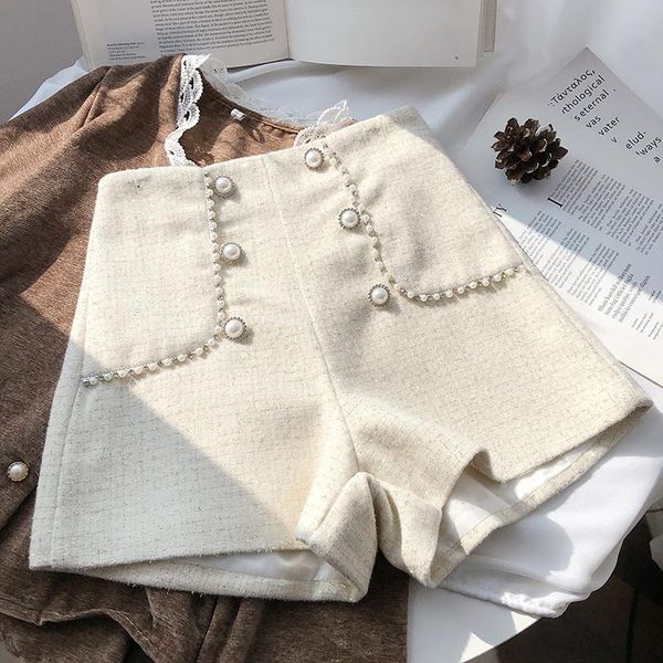 women's shorts fashion elegant double-breasted beaded high waist women tweed autumn winter slim office woolen beige black woman, White;black
women's shorts fashion elegant double-breasted beaded high waist women tweed autumn winter slim office woolen beige black woman, White;black