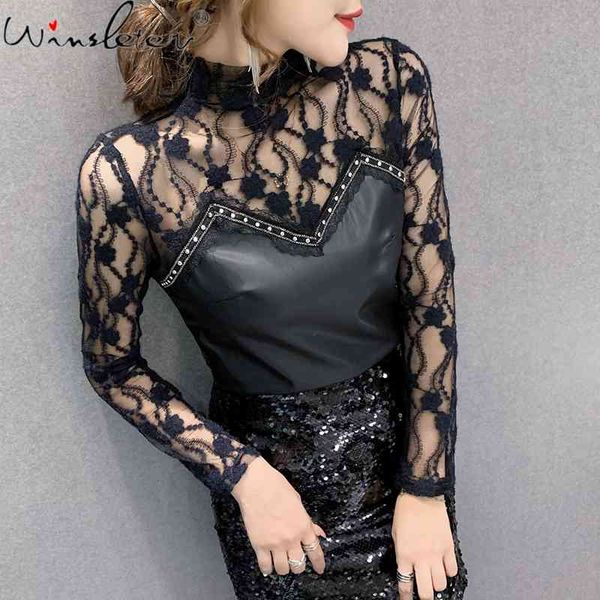 women's t-shirt spring fall european clothes girls fashion pu patchwork mesh lace women long sleeve all match tees t1121, White
women's t-shirt spring fall european clothes girls fashion pu patchwork mesh lace women long sleeve all match tees t1121, White
