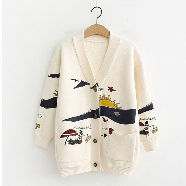 women's knits & tees korean women autumn long sleeve knit cardigan cartoon beach sunset graffiti print sweater coat v-neck button down, White
women's knits & tees korean women autumn long sleeve knit cardigan cartoon beach sunset graffiti print sweater coat v-neck button down, White