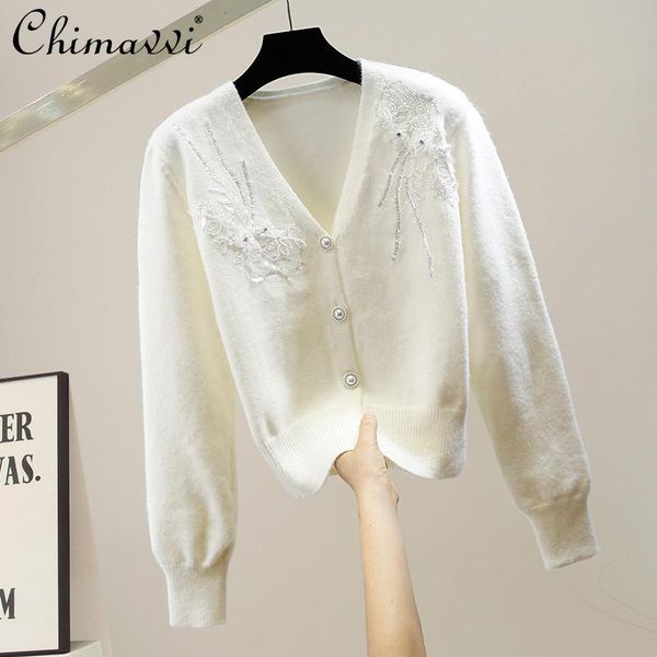 women's knits & tees fashion exquisite beaded sweater coat 2021 autumn winter v-neck solid color long sleeve cardigan high-end elegant, White
women's knits & tees fashion exquisite beaded sweater coat 2021 autumn winter v-neck solid color long sleeve cardigan high-end elegant, White