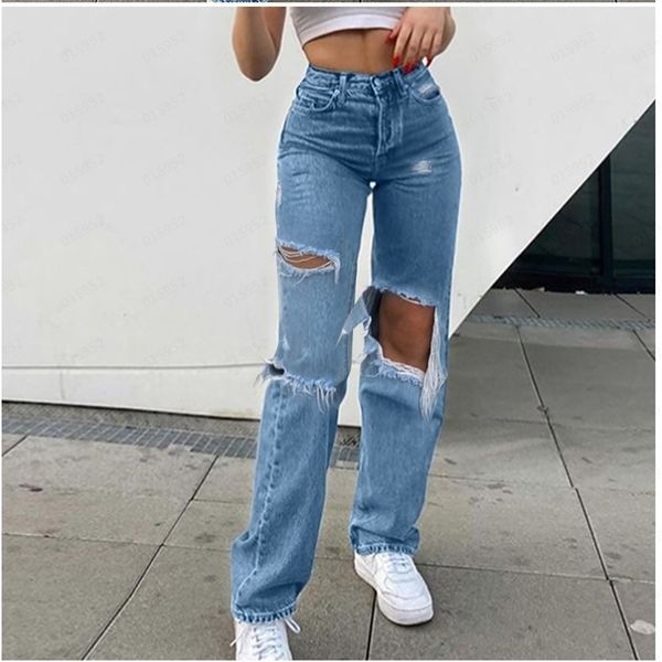 straight high waist fashion casual retro jeans women style ripped holes are thin y2k street trend 's pants 210915, Blue
straight high waist fashion casual retro jeans women style ripped holes are thin y2k street trend 's pants 210915, Blue