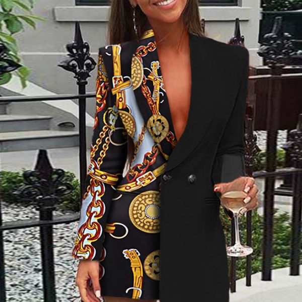 women blazer mini dresses patchwork printed long sleeve elegant v neck office ladies classy african female clothes 210416, Black;gray
women blazer mini dresses patchwork printed long sleeve elegant v neck office ladies classy african female clothes 210416, Black;gray
