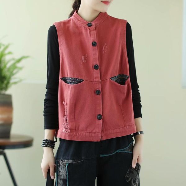 women's vests 2021 autumn product retro literary stand-up collar hole insertion pocket cotton vest loose casual jacket female 9225, Black;white
women's vests 2021 autumn product retro literary stand-up collar hole insertion pocket cotton vest loose casual jacket female 9225, Black;white